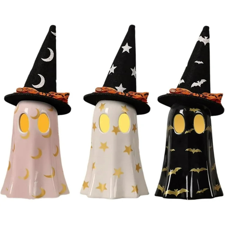 Minibee Halloween Decorations Indoor - Ghost Decor, 3 Pack Cute Ceramic Ghosts with Witch Hats | Walmart (US)