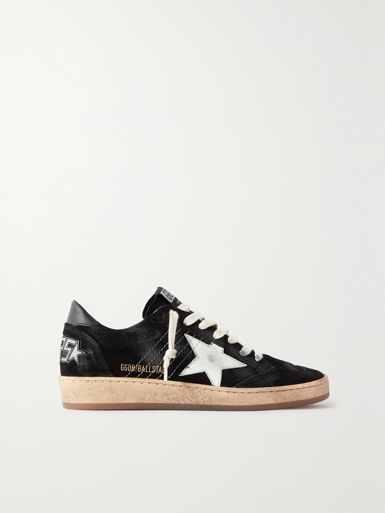 Golden Goose - Ball Star Distressed Leather-trimmed Suede Sneakers - Black | NET-A-PORTER (US)