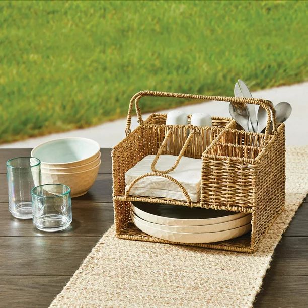 Better Home & Gardens Resin Rattan All-in-One Serving Caddy, Beige - Walmart.com | Walmart (US)