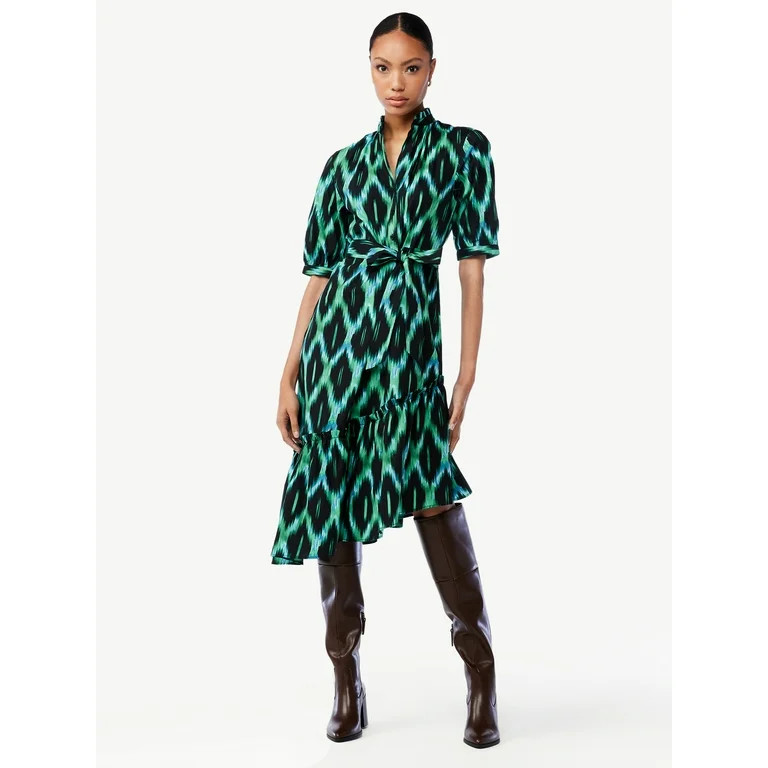 Scoop Women's Asymmetric Ruffled Midi Dress | Walmart (US)