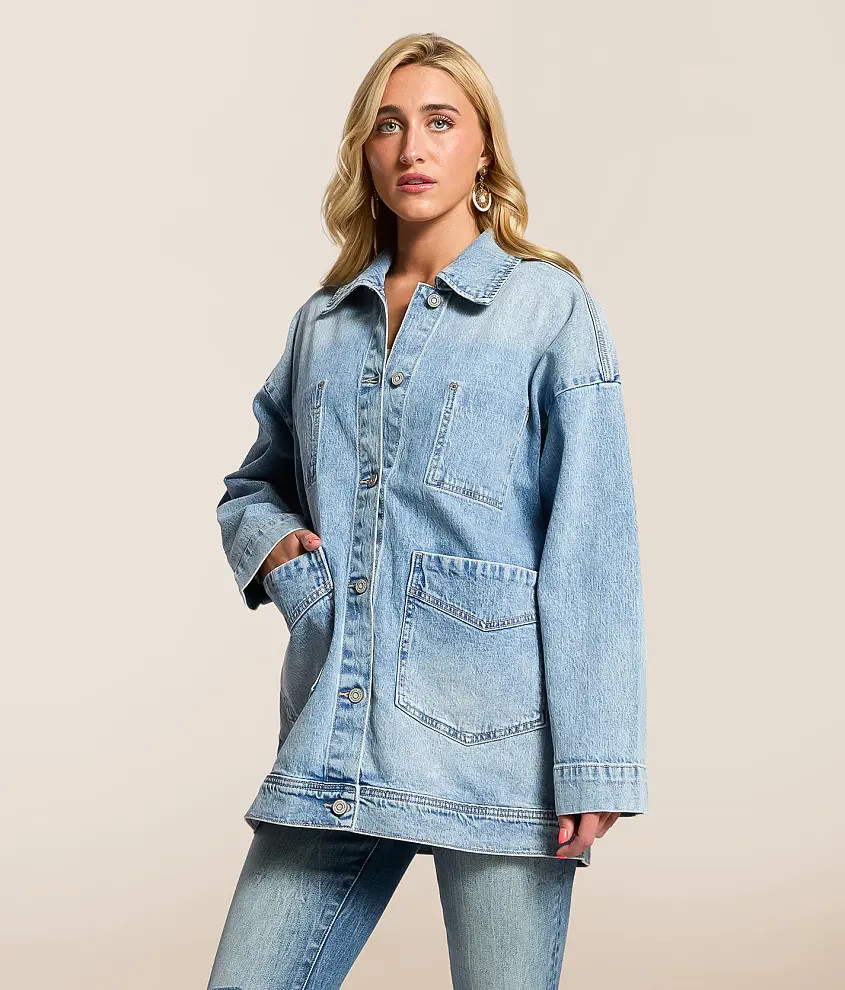 Oversized Trucker Denim Stretch Jacket | Buckle