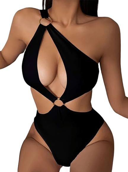 Hilinker Women's O-Ring Cutout Halter One Piece Swimsuit High Cut Bathing Suit | Amazon (US)