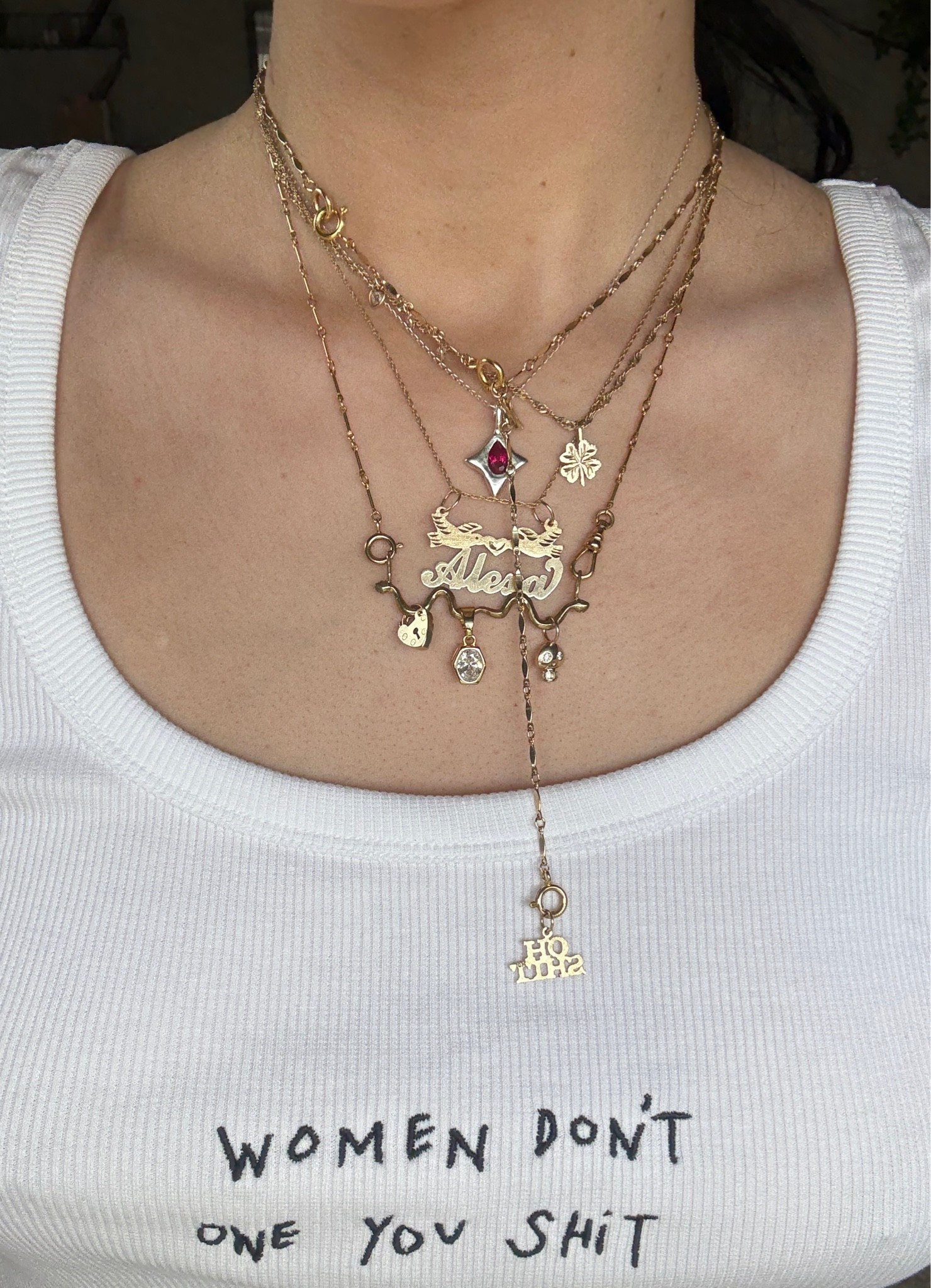 Necklace stack 

14k gold nameplate and “oh shit” charm are from Yeah it’s Jewelry. Lariat from Brave Daughters Jewelry

#affordablejewelry
#finejewelry
#14kgoldnecklace
#jewelryinspo #necklaces #necklaceinspo
#necklacestack #jewelrystack #etsyjewelry #amazonjewelry
#LTKFindsUnder50
#LTKFindsUnder100
#LTKGiftGuide