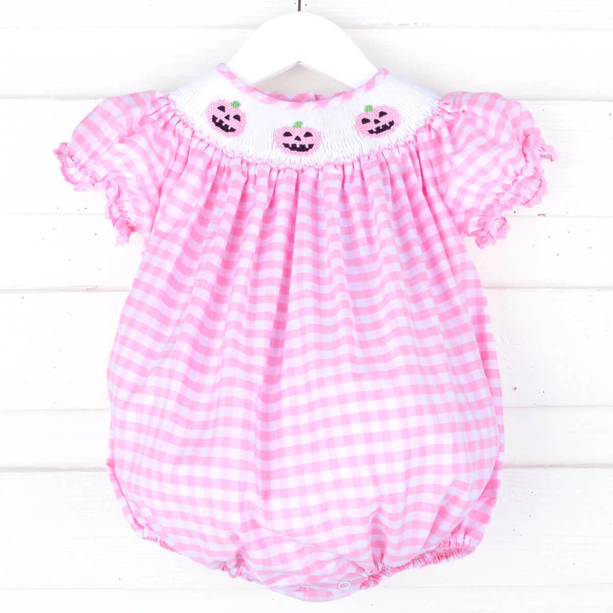 Jack O'Lantern Smocked Pink Bishop Bubble | Classic Whimsy