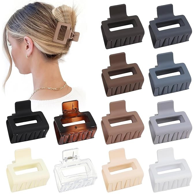 2 Inch Medium Hair Claw Clips 12 Pcs Square Hair Clips for Thin Hair Matte Nonslip Acrylic Banana... | Amazon (US)