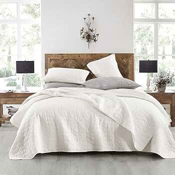 HORIMOTE HOME Quilt Set Queen Size, Stone-Washed Chic Rustic Cream White Quilt with Classic Trian... | Amazon (US)