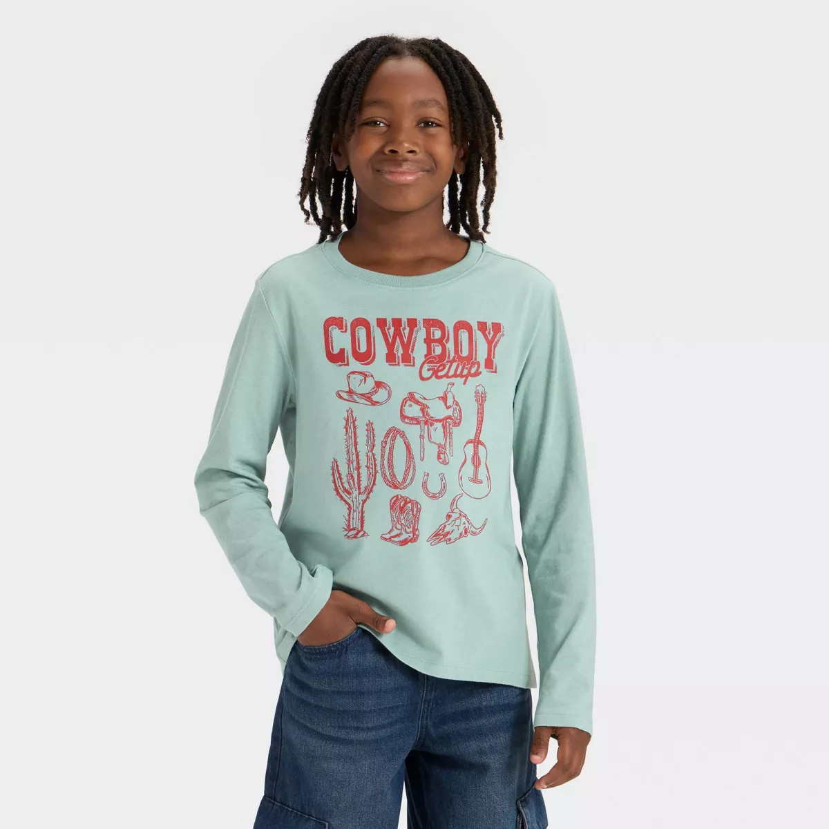 Boys' Long Sleeve 'Cowboy Drip' Graphic T-Shirt - Cat & Jack™ Green S | Target