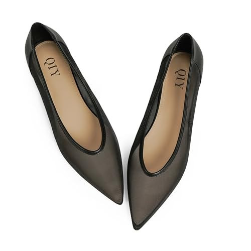 QIY Mesh Flats for Women Pointed Toe Black Ballet Flats Shoes Comfortable Womens Flat Slip On Dress Mesh Ballet Flat Shoes Size 8.5 | Amazon (US)