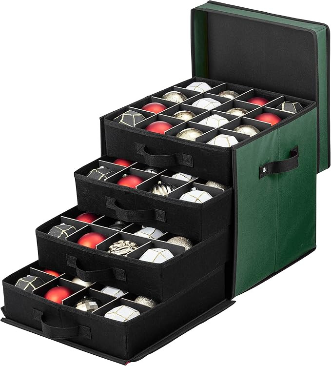 ZOBER Christmas Ornament Storage Box - Stores 64 3" Ornaments with Drawer Style Trays - Tear Proo... | Amazon (US)