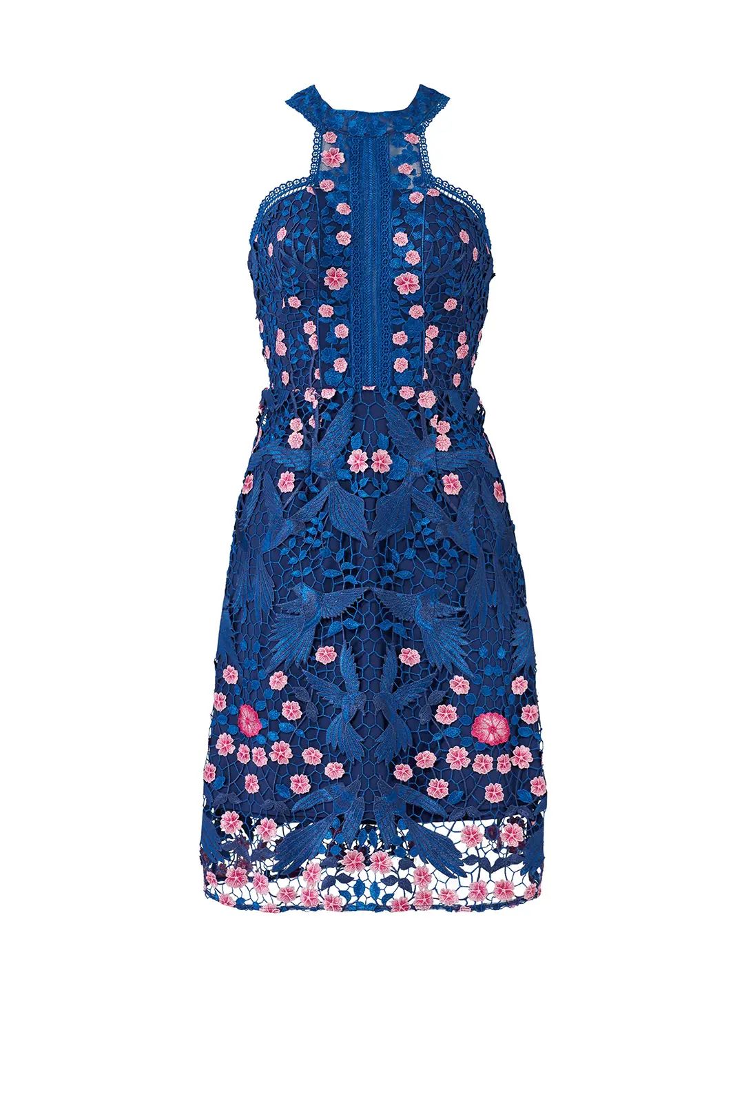Marchesa Notte Blue Bird Lace Dress | Rent The Runway