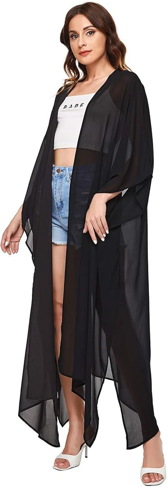 Women's Flowy Kimono Cardigan Open Front Maxi Dress | Amazon (US)