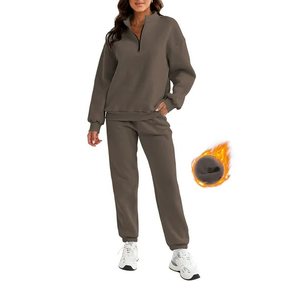 SHEWIN Womens Sweatsuits 2 Piece Set Fleece Lined Long Sleeve Pullover Long Sweatpants Two Piece ... | Walmart (US)