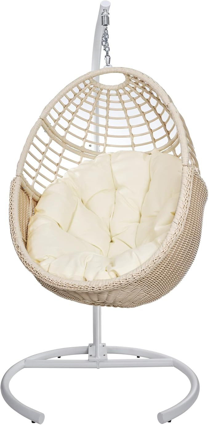 Hanging Egg Chair Swing Chair with Stand Wicker Rattan for Indoor Outdoor Patio Bedroom Hammock w... | Amazon (US)
