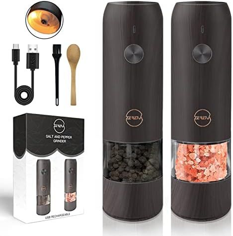 Electric Salt and Pepper Grinder Set - Rechargeable USB Cable, LED Lights, Automatic Pepper and S... | Amazon (US)