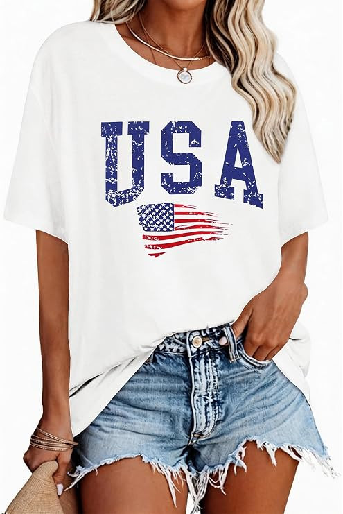 4th of July Outfits for Women USA Patriotic Shirts for Women Short Sleeve Red White and Blue Shir... | Amazon (US)