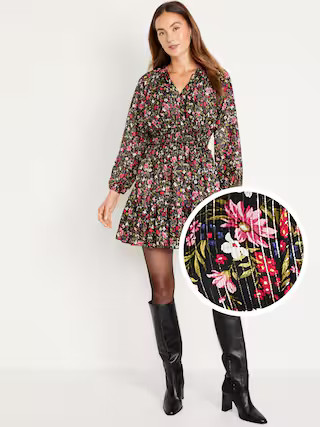 Waist-Defined Shine Mini Dress | Old Navy (US)