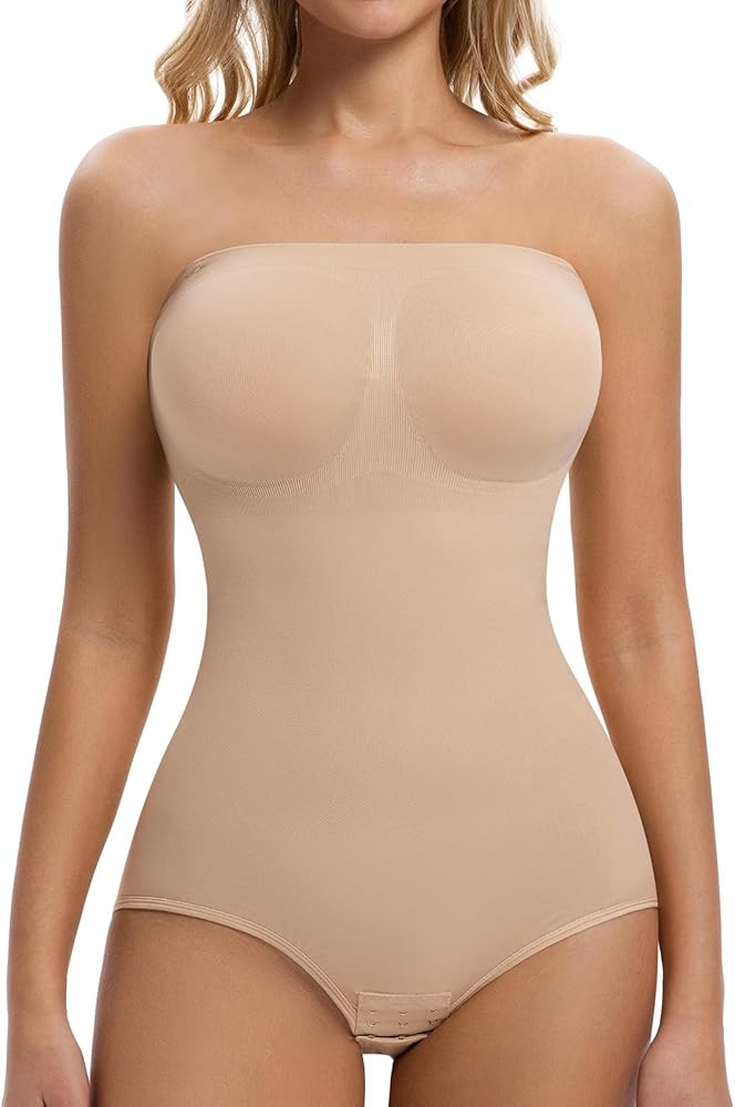 ONEW Strapless Bandeau Shapewear Bodysuit for Women Cami Bodysuit Top with Removable Spaghetti St... | Amazon (UK)