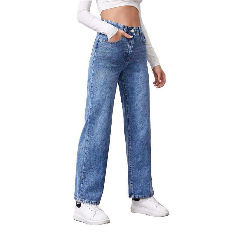 Women's High Waist Straight Leg Jeans Casual Denim Pants | Walmart (US)
