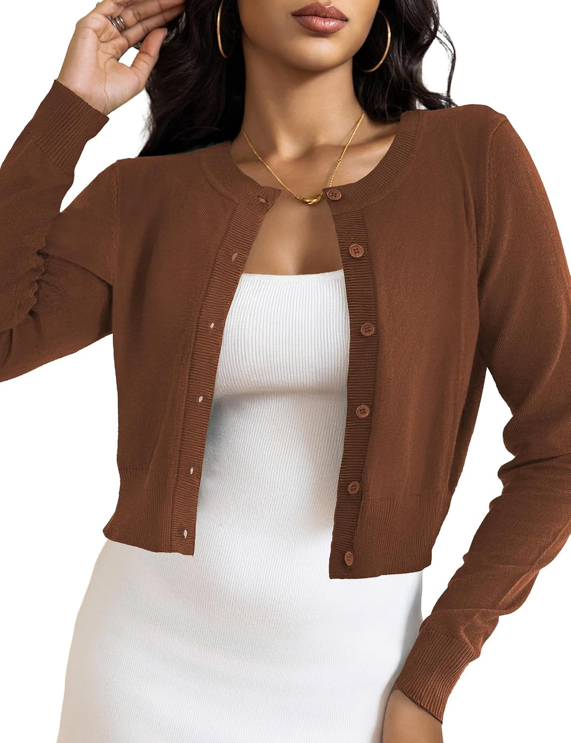 LETDIOSTO Women's Cropped Cardigan Bolero Shrug, Button Down Long Sleeve | Amazon (US)