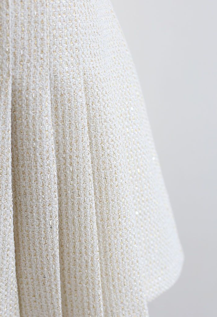 Shimmer Metallic Pleated Tweed Mini Skirt in Cream | Chicwish