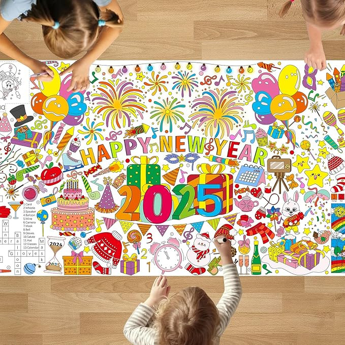 PADTIC New Year Giant Coloring Poster,35x72 inches Happy New Year Giant Paper Coloring Tablecloth... | Amazon (US)