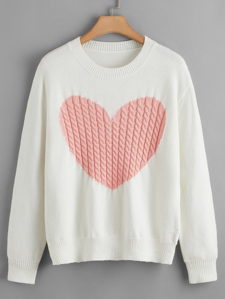 Plus Cable Knit Heart Pattern Sweater | SHEIN