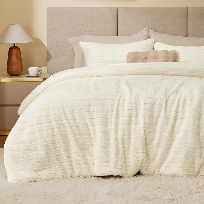 BEDELITE Fleece Queen Comforter Set -Super Soft & Warm Fluffy Cream White Faux Fur Bedding, Luxur... | Amazon (US)