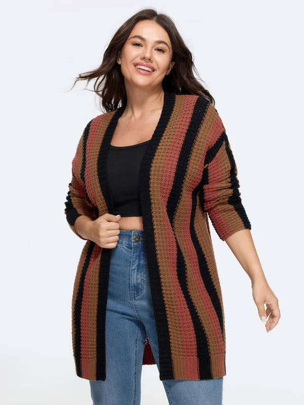 Textured Retro Vertical Stripe Open Front Cardigan | Bloomchic