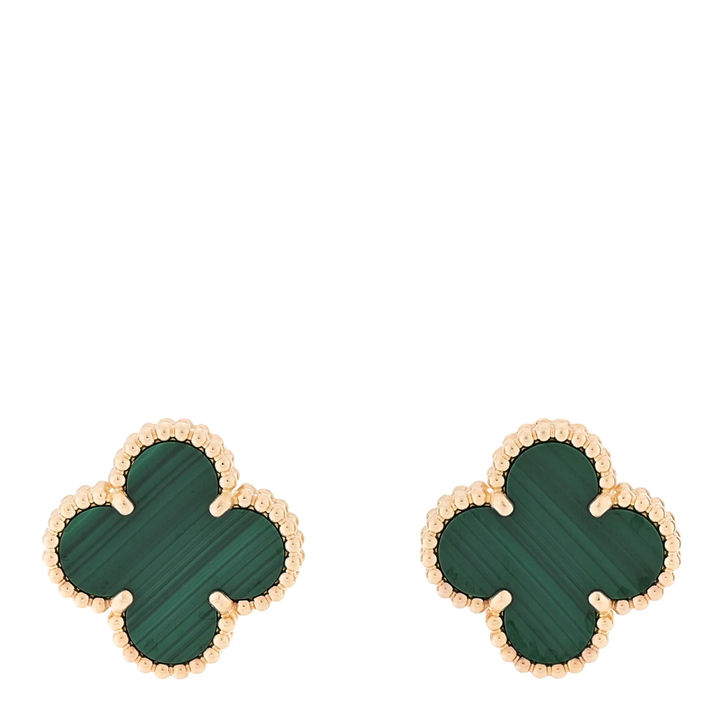 18K Yellow Gold Malachite Vintage Alhambra Earrings | FASHIONPHILE (US)