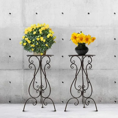 2 Pack Plant Stands Indoor Outdoor, Metal Flower Pot Holder 22.5 inch Tall, Heavy Duty Pedestal Plants Stand for Patio | Wayfair North America
