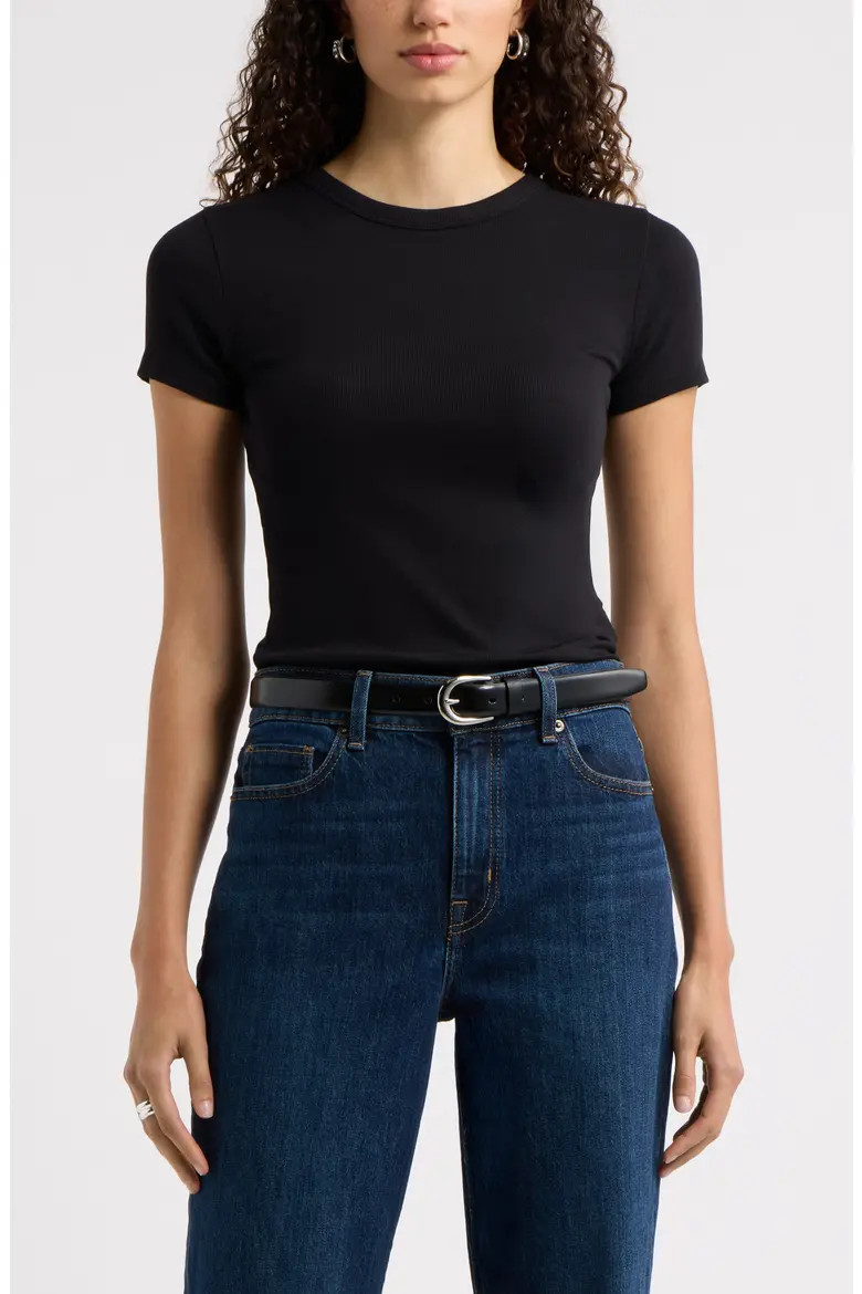 Nordstrom Ribbed Crewneck T-Shirt in Black at Nordstrom, Size Small | Nordstrom