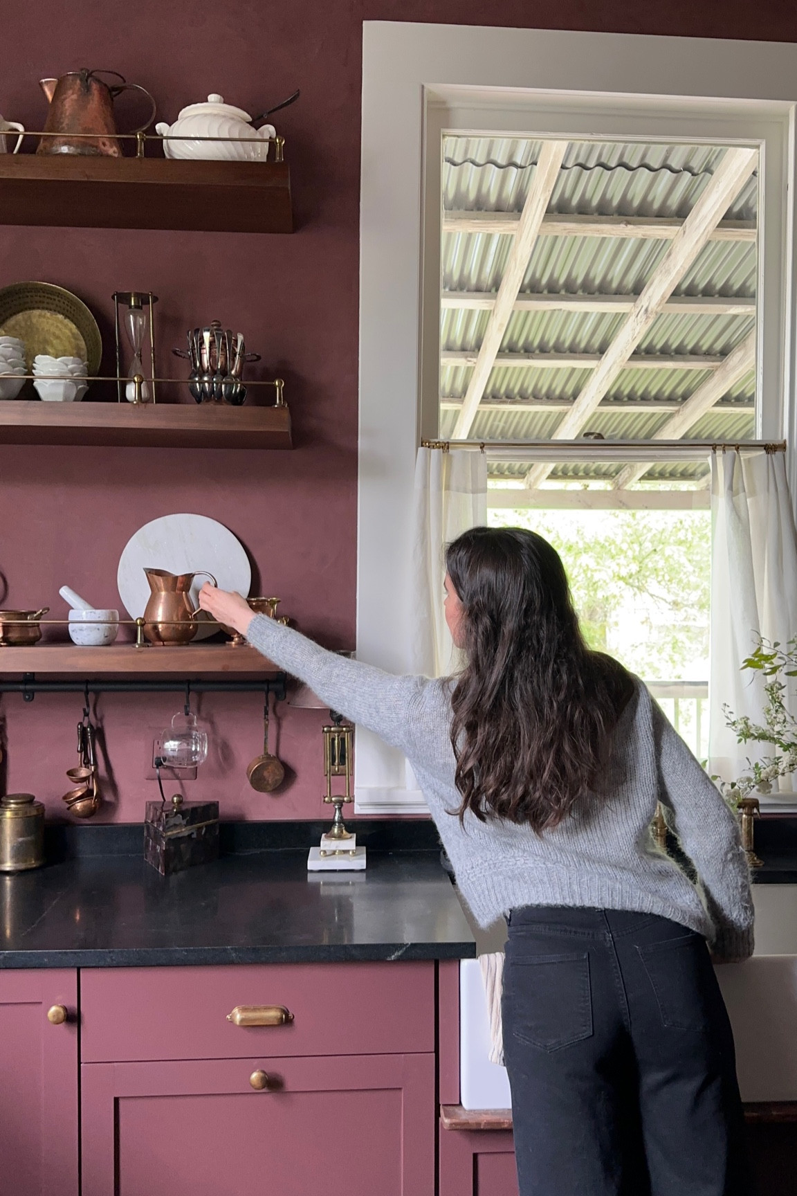 Floating walnut shelves with unlacquered brass gallery rails in my new moody, vintage-inspired kitchen ♥️

#LTKHome