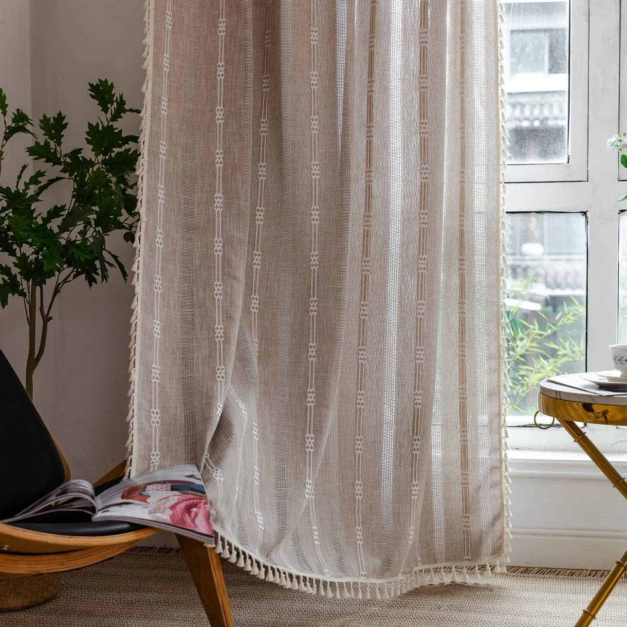 Colorigan Boho Semi Blackout 63 84 96 Inches Length 2 Panels Set Farmhouse Window Curtains with T... | Amazon (US)