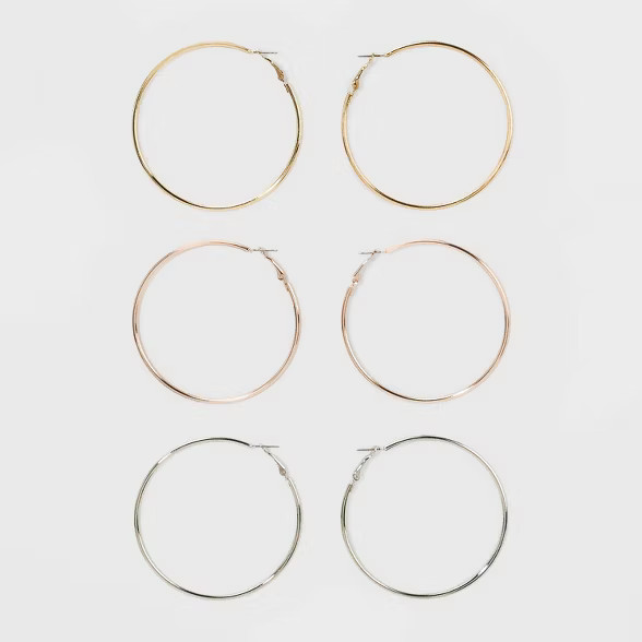 Smooth Hoop Earring Set 3ct - Wild Fable™ | Target