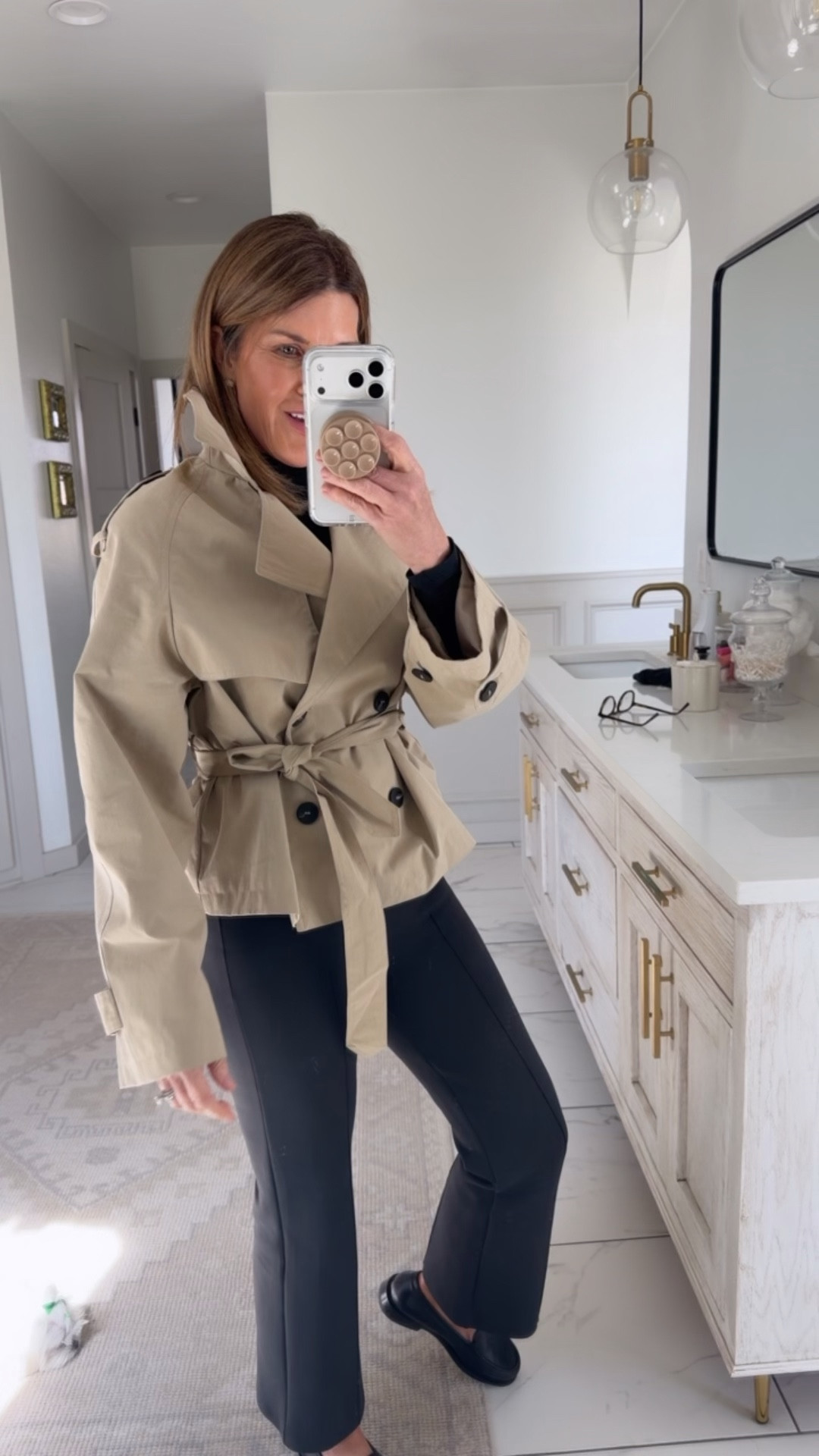 Ootd
Small trench
Size 6 hold tight tee
Small lululemon stretch spacer high rise pants (few sizes available so linking similar)

#LTKOver40 #LTKootd