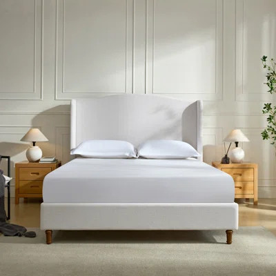 Hannah Upholstered Wingback Bed / Tall 54" Headboard Upholstered / Premium Textured Canvas Chenille Look Ivory / Minimalist Designs/ No Box Spring Ne | Wayfair North America
