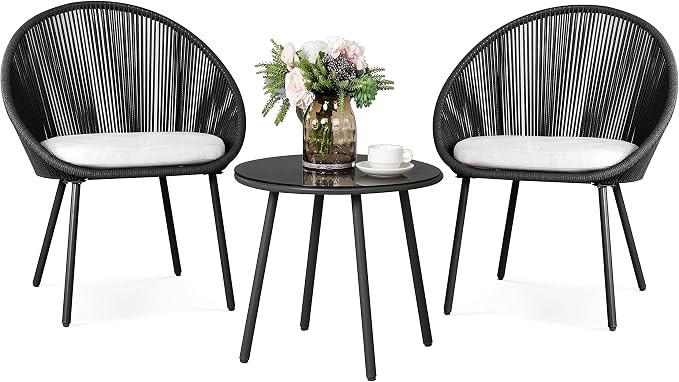 Nuu Garden 3 Piece Woven Rope Patio Furniture Set with Cushions, All Weather Patio Conversation B... | Amazon (US)