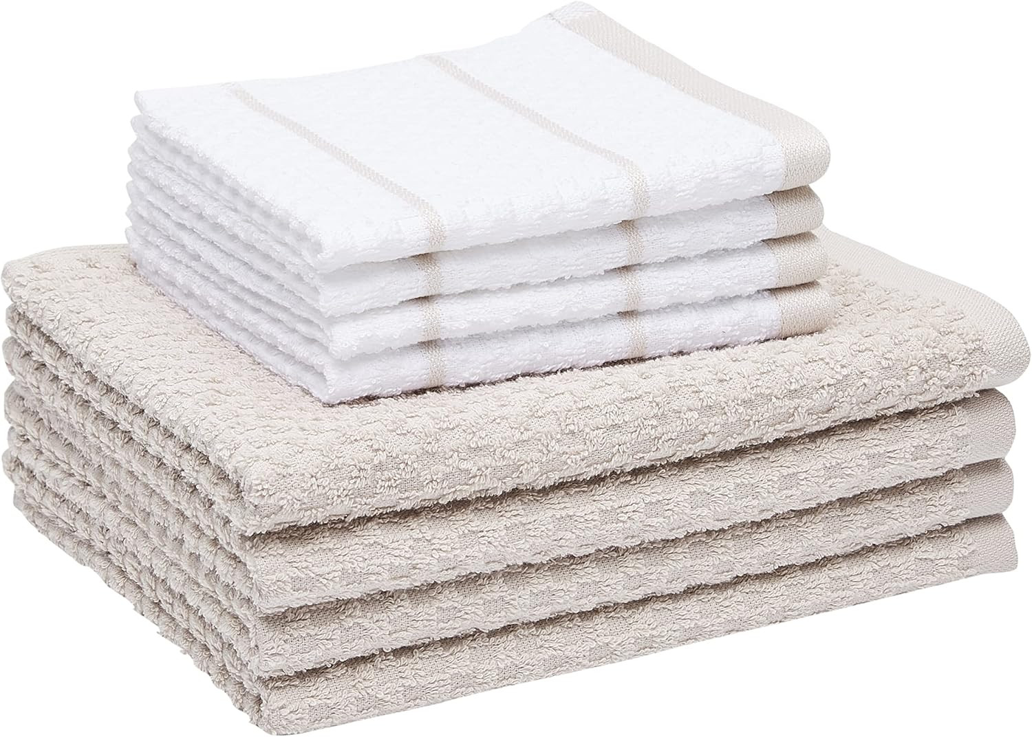 Amazon Basics 100% Cotton Terry Kitchen Dish Cloth & Towel Set, Popcorn Texture - 8-Pack, Beige S... | Amazon (US)