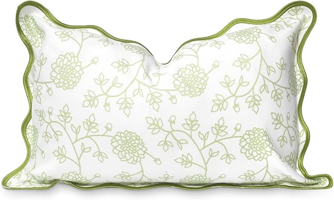 Hofdeco Premium Coastal Patio Indoor Outdoor Scalloped Lumbar Pillow Cover Only, 12"x20" Water Re... | Amazon (US)