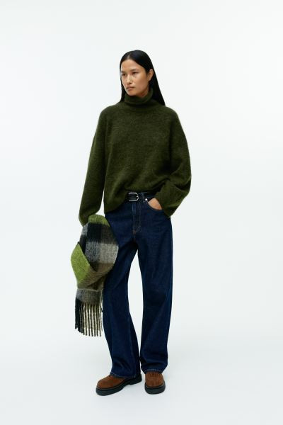 Wool-Alpaca Roll-Neck Jumper - Dark Green - Ladies | H&M GB | H&M (UK, MY, IN, SG, PH, TW, HK)