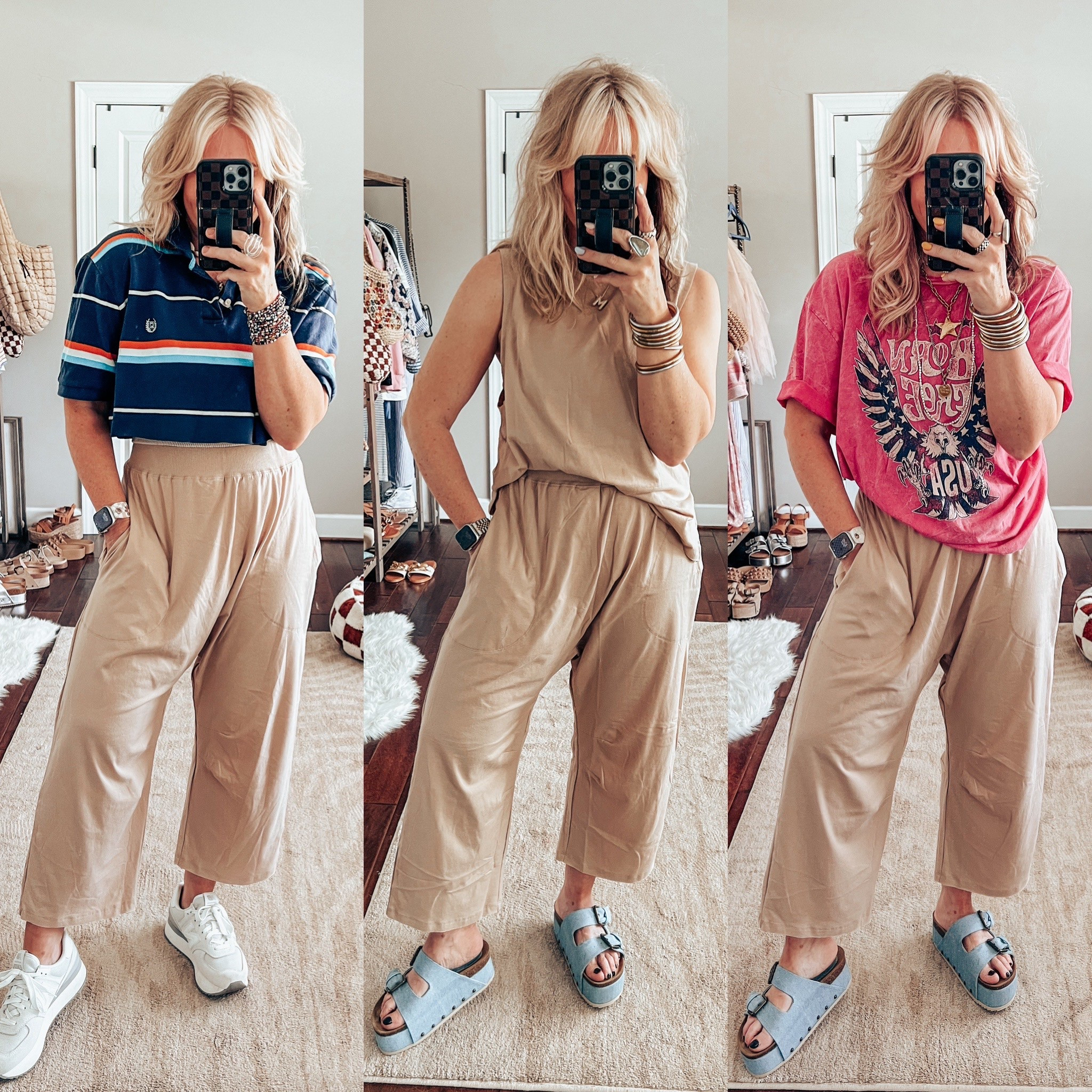 This free people look for less set is so good! These pants are so comfy! I love them with a tee and this cropped thrifted polo. 
Set - size large 
Cropped polo is thrifted 
Graphic tee - is @threebirdnest save with code MANDIE20MAULDIN 


#LTKOver40 #LTKStyleTip #LTKFindsUnder50