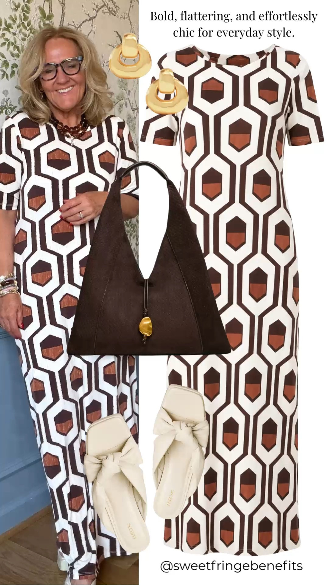 This bold geometric print dress makes a statement while keeping the silhouette easy and flattering. The cream bow slides and chocolate brown bag add soft, sophisticated contrast for effortless everyday style.

💡 LTK MADE EASY
❤️ Heart = Support my posts!
🔖 Save = Get sale & restock alerts
📋 Lists = Keep favorites organized
📲 Share = Send lists and products to a friend. Hello, Christmas List!
💬 Comment = Ask me anything about what I'm wearing.:-)

#LTKdayinmylife #LTKgrwm #LTKootd