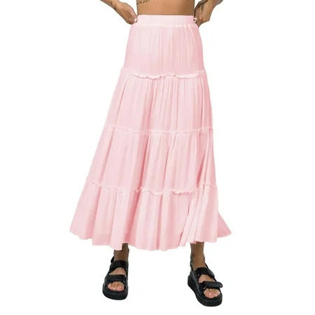 RYKJLWY Long White Skirt Long Maxi Skirts Elastic High Waist Tiered Flowy Long Skirt Pleated Swing A Line Maxi Summer Beach Skirt Long Skirts for Women White Skirt Women (Pink S) | Walmart (US)