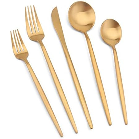 VANVRO Matte Gold Silverware Set, 40-Piece Stainless Steel Flatware Set, Tableware Cutlery Set Se... | Amazon (US)