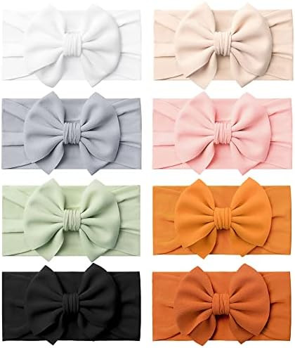 Pack of 8 Baby Girls Headbands Hair Bows Stretchy Handmade Nylon Hairbands for Newborn Infant Tod... | Amazon (US)