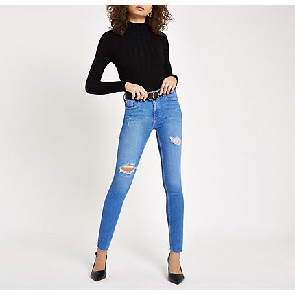 Womens Blue Amelie ripped super skinny jeans | River Island (UK & IE)