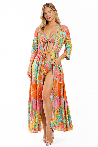 La Moda ClothingWomen's Club Moda Tropical Paisley Maxi Resort Dress - Button Front V-Neck Vacati... | Macy's