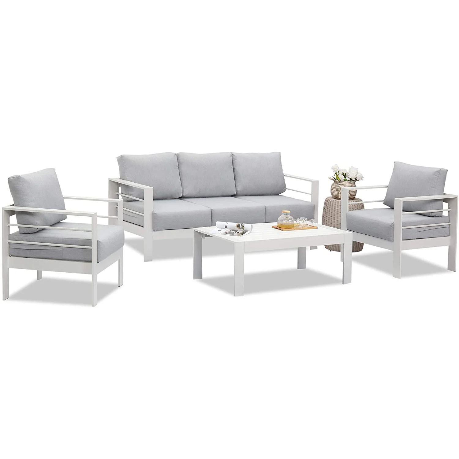 4 Piece Aluminum Outdoor Sectional Seating Group Metal 5 - Person Seating Group with Cushions (Se... | Wayfair North America