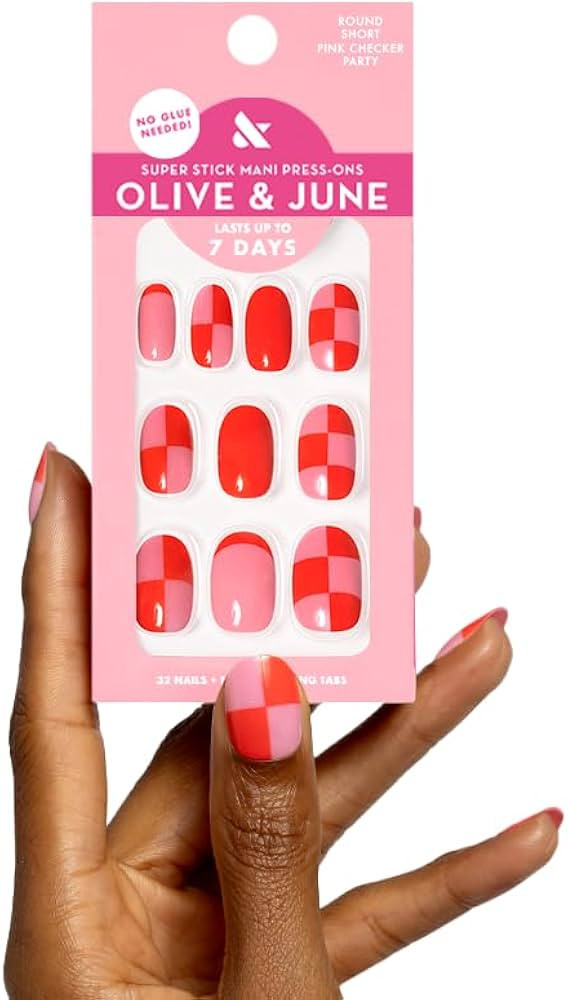 Olive & June Classic Super Stick Mani Press On Nails | Short Round | No Glue Needed | 32 Tab Nail... | Amazon (US)