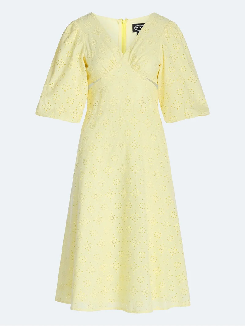 Scoop Women's Eyelet Cutout Cotton Midi Dress, Sizes 0-18 | Walmart (US)